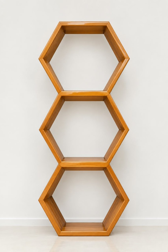 3-Tier Hexagon Honeycomb Wooden Display Shelf