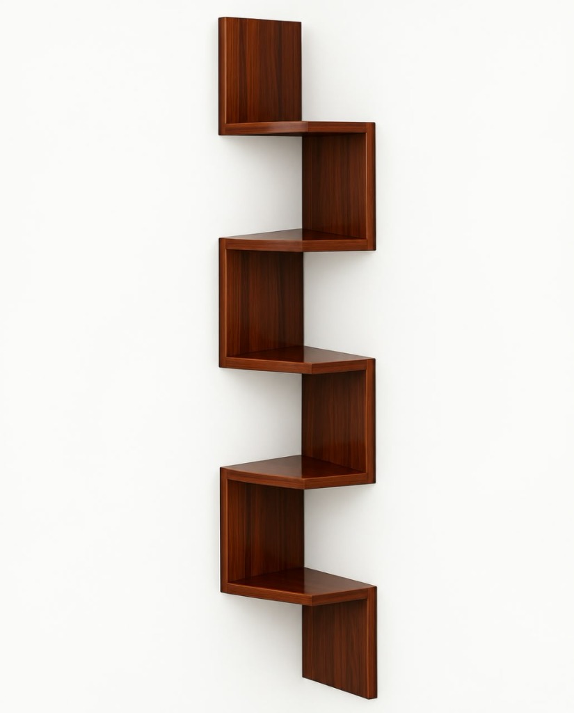 5-Tier Zigzag Floating Corner Wall Shelf