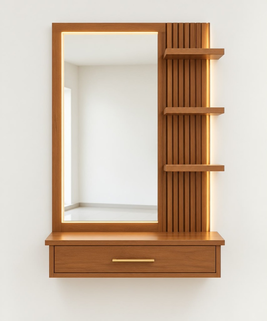 Vanity Dressing Mirror with Floating Drawer & Shelves