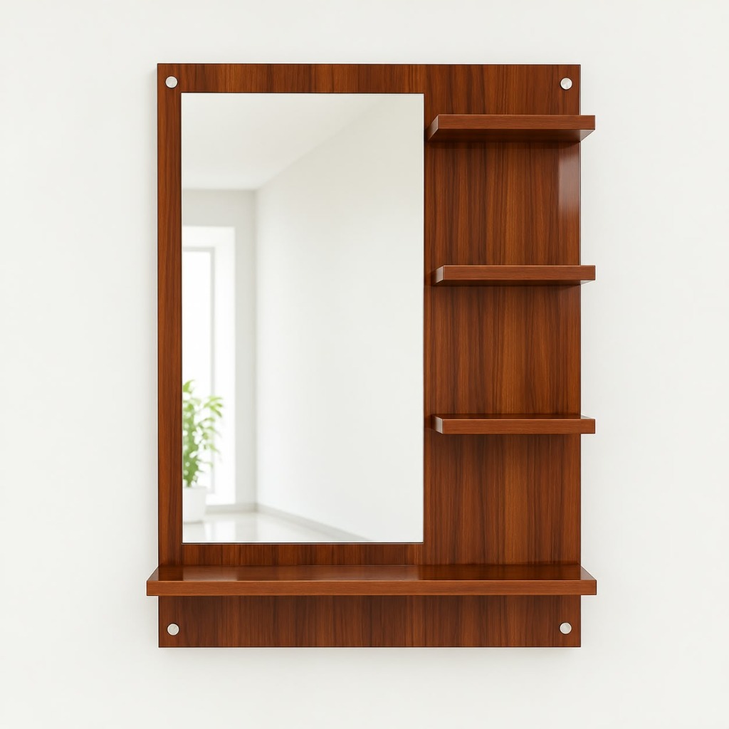 Wall Mounted Dressing Mirror with Display Shelves