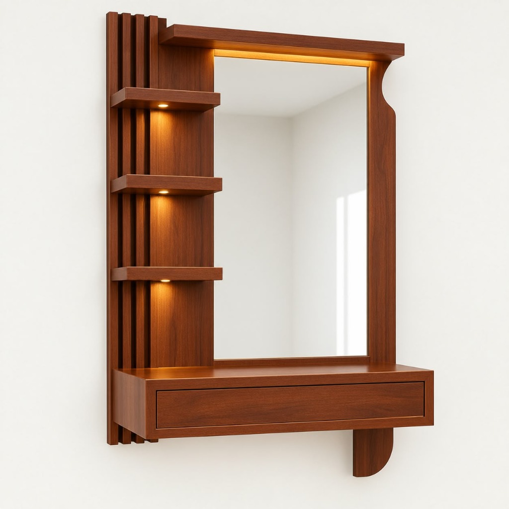 Vanity Dressing Mirror with LED Lighting & Side Shelves