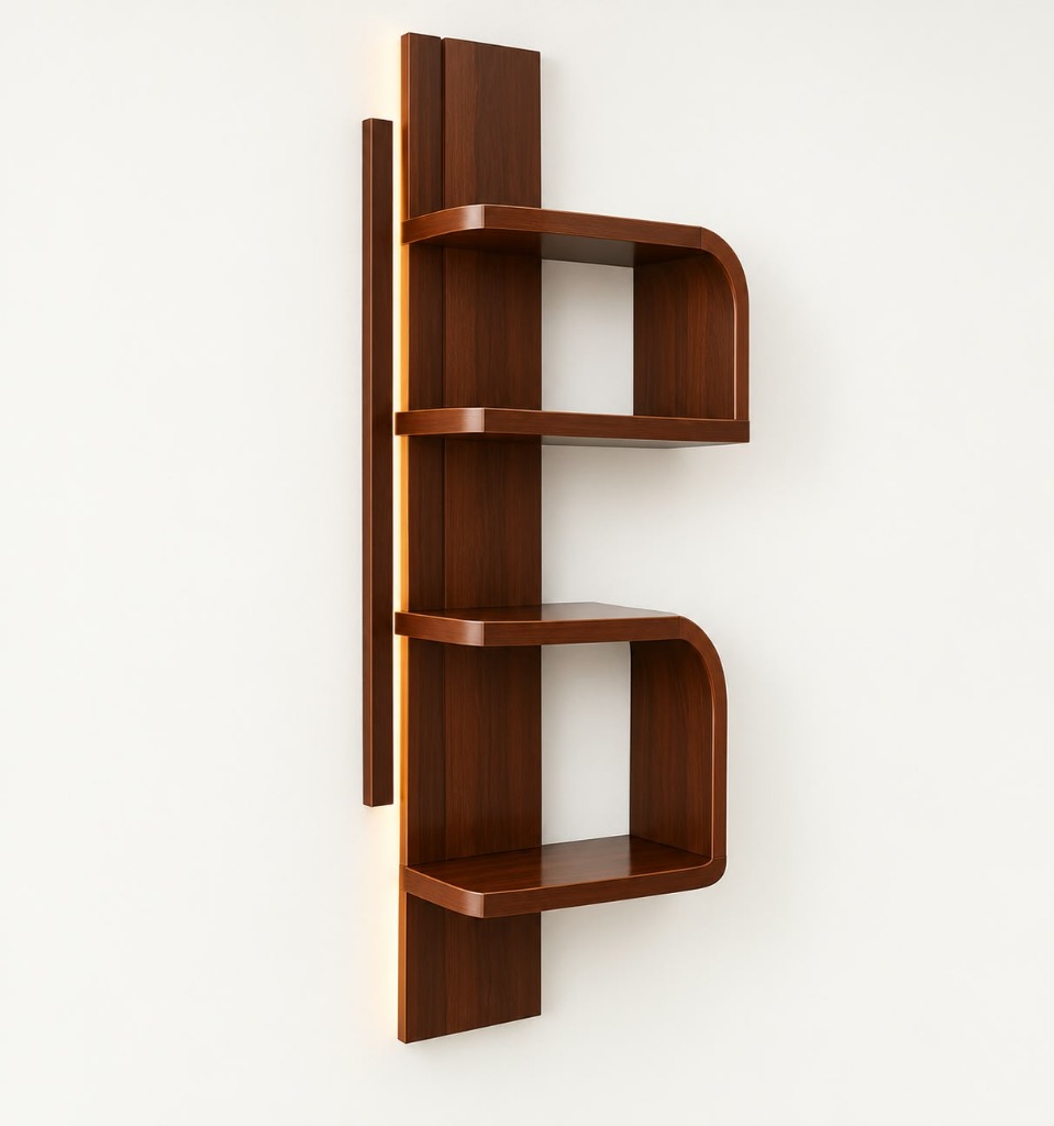 Modern Curved Wall Shelf with LED Backlighting