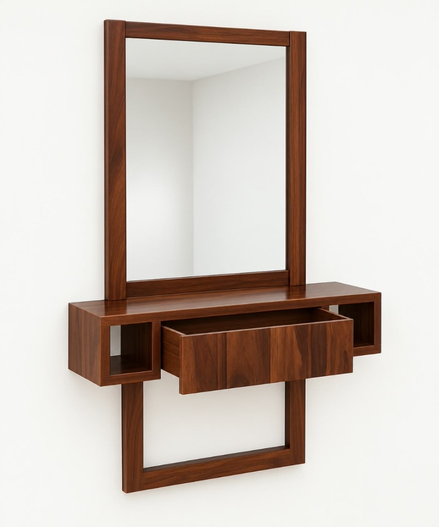 Wall Mounted Vanity Mirror with Floating Console Drawer